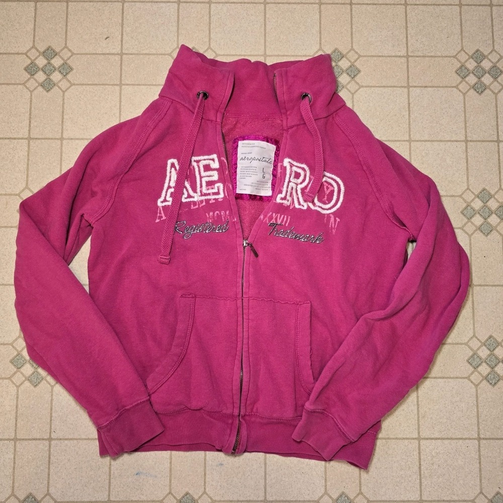 Y2k Aeropostale Fuchsia‎ Pink Collared Zipup Large Shimmer Barbie Bimbo Womens
